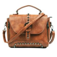 Vintage Leather Crossbody Handbag - Brown